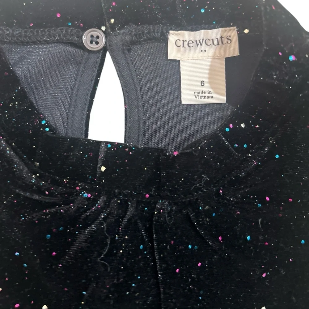 Crewcuts Black Sparkle velveteen short sleeve Dress size 6
